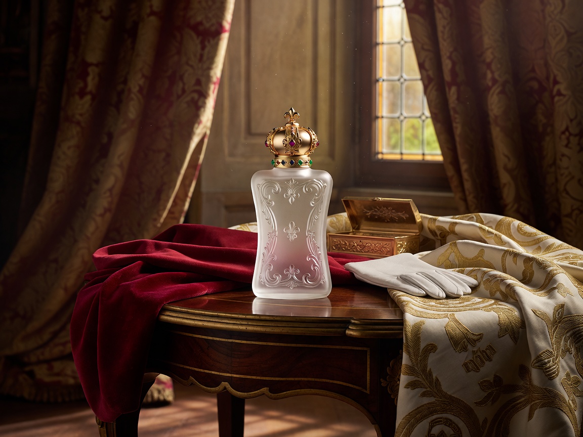 Parfums de Marly Layton perfume vessel presented in a regal French court-inspired composition